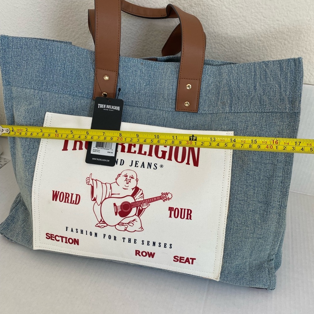 True Religion Large Jeans Light Blue Jean Denim Tote Bag Handbag Weekender - Picture 3 of 7